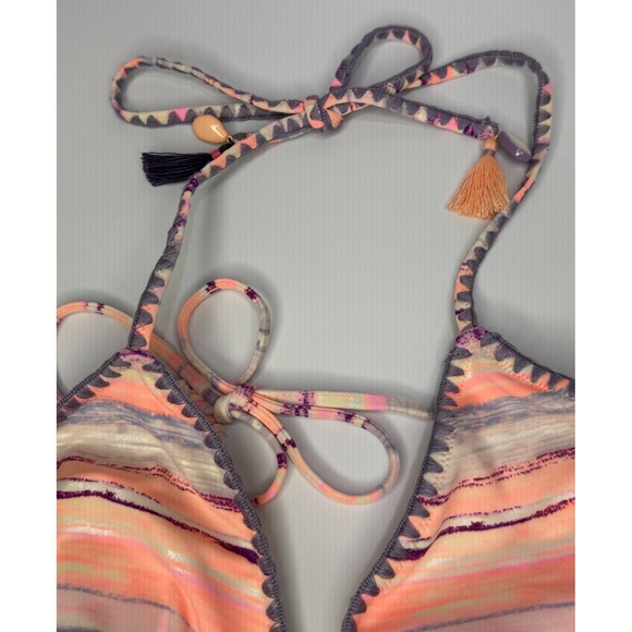 Victorias Secret Swim Bikini Set Halter Top Seashell Tassel Size Medium Striped - Picture 9 of 13